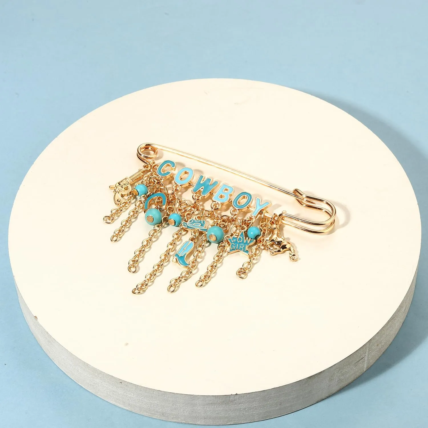 Western Cowboy Safety Pins Brooches Rodeo Boot Hat Horse Horseshoe Beads Charms Pins West Country Concert Party Brooch Jewelry for Skirts Sweater Scarf Lapel Hat Accessories
