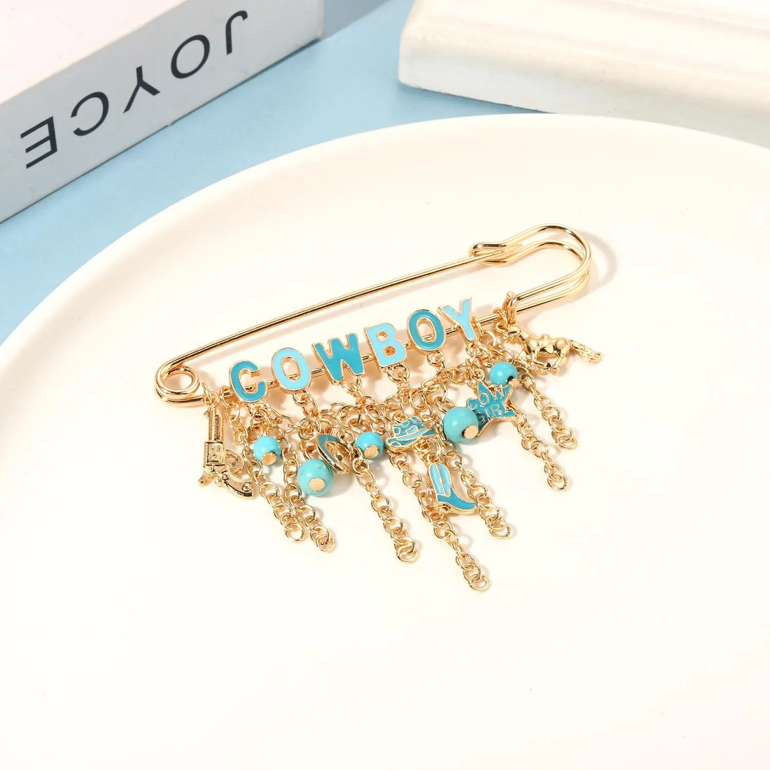 Western Cowboy Safety Pins Brooches Rodeo Boot Hat Horse Horseshoe Beads Charms Pins West Country Concert Party Brooch Jewelry for Skirts Sweater Scarf Lapel Hat Accessories