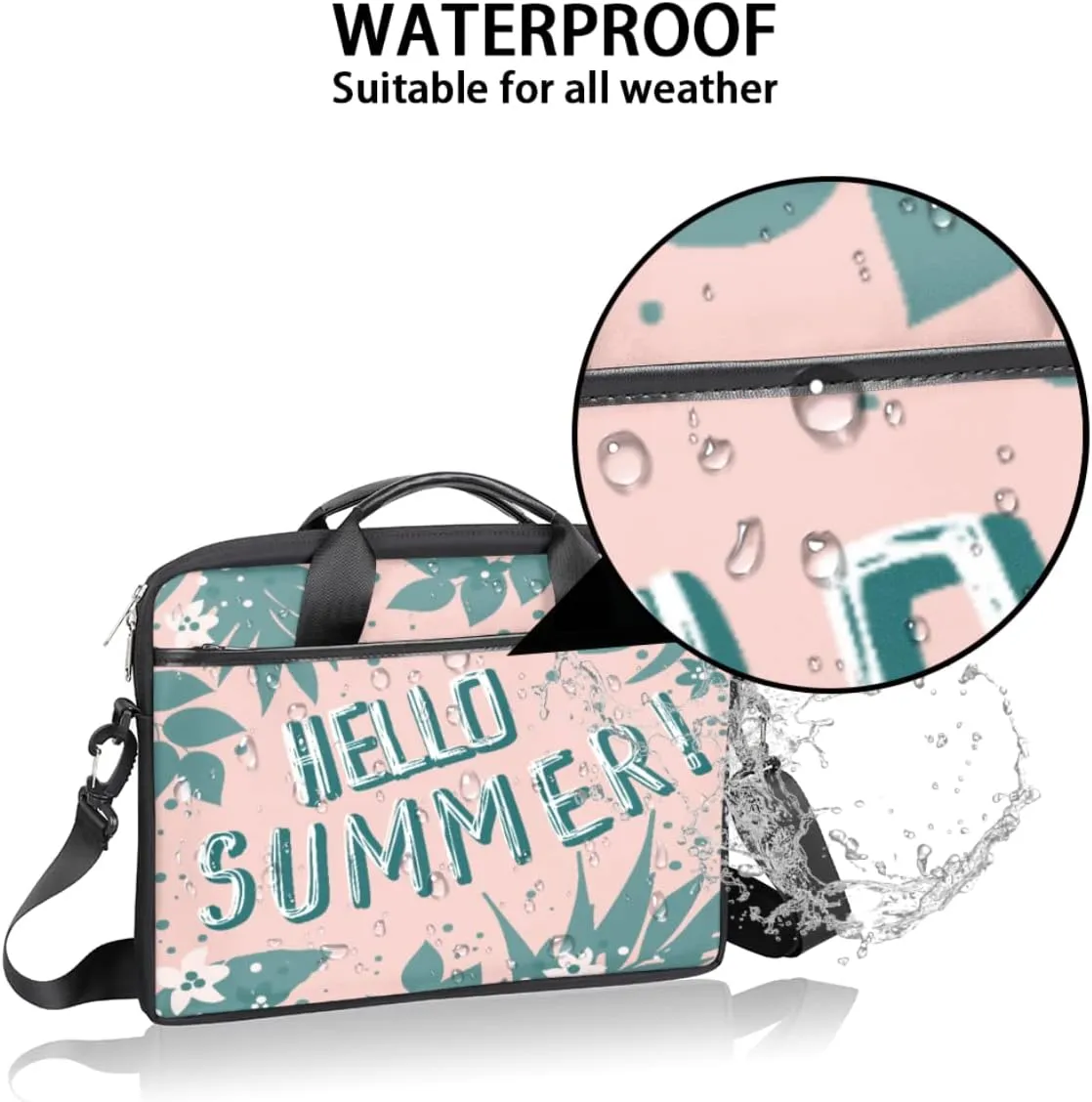 White Pink Flower Laptop Shoulder Messenger Bag Waterproof Laptop Briefcase with Handle and Padded Strap Case Sleeve