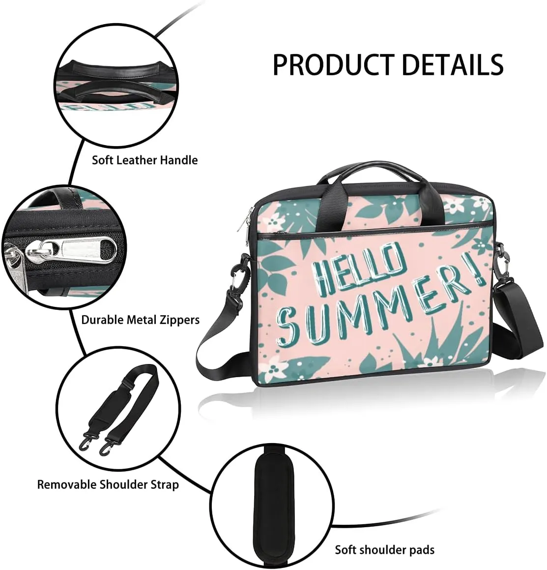 White Pink Flower Laptop Shoulder Messenger Bag Waterproof Laptop Briefcase with Handle and Padded Strap Case Sleeve