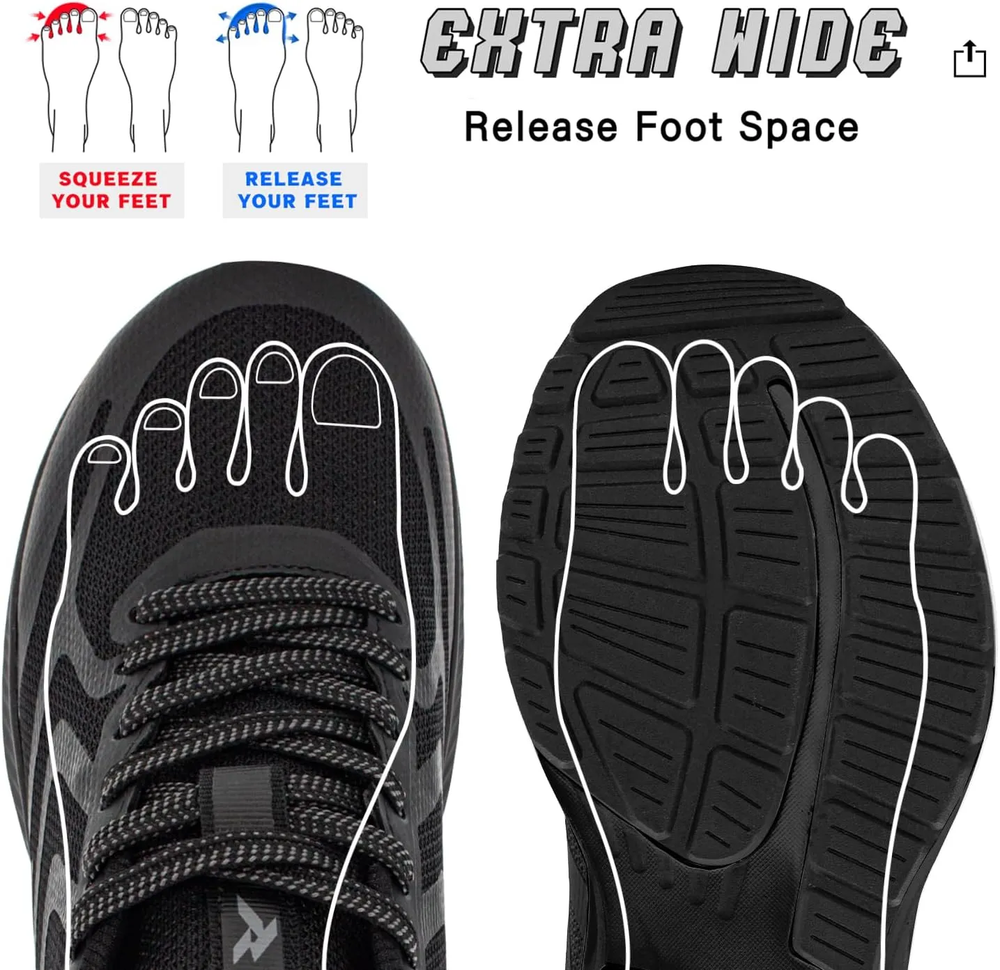 Wide Toe Box Sneakers for Women - Extra Wide Width Lightweight Running Shoes, Breathable Walking Tennis Shoes with Arch Support and Non-Slip Rubber Outsole