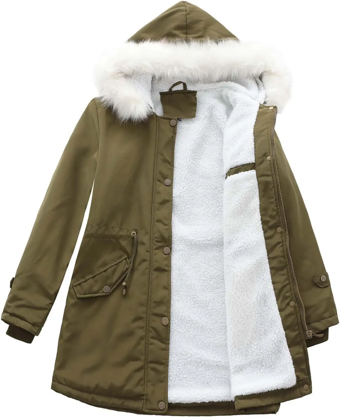 Winter Jackets for Women Mid-Length Trench Coat Fleece Lined Jackets Warm Winter Coats Outwear with Faux Fur Hooded