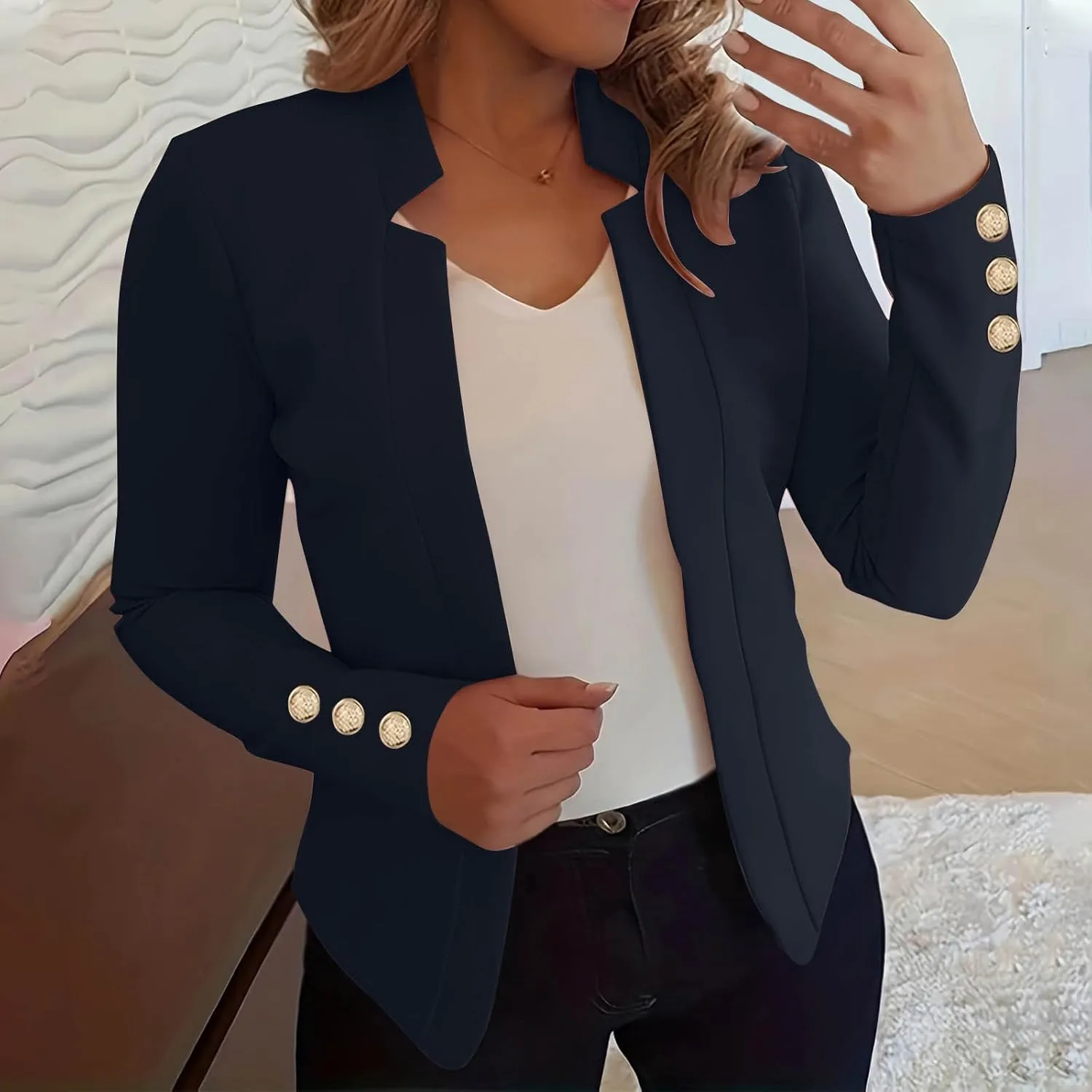 Women Cardigan Suit Jacket Fashion Solid Color Slim fit Plus Size Long Sleeve Notch Collar Blazer Jacket Coat Tops