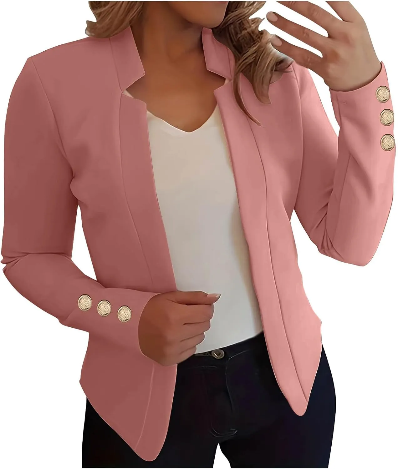 Women Cardigan Suit Jacket Fashion Solid Color Slim fit Plus Size Long Sleeve Notch Collar Blazer Jacket Coat Tops