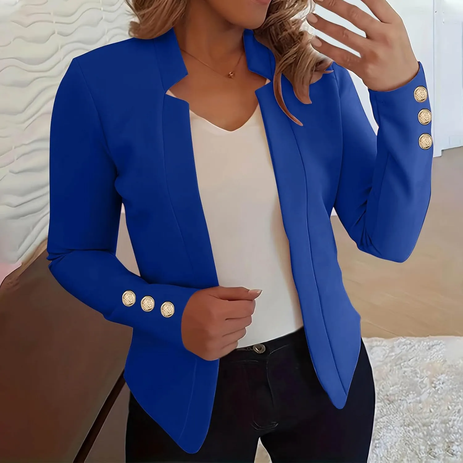 Women Cardigan Suit Jacket Fashion Solid Color Slim fit Plus Size Long Sleeve Notch Collar Blazer Jacket Coat Tops