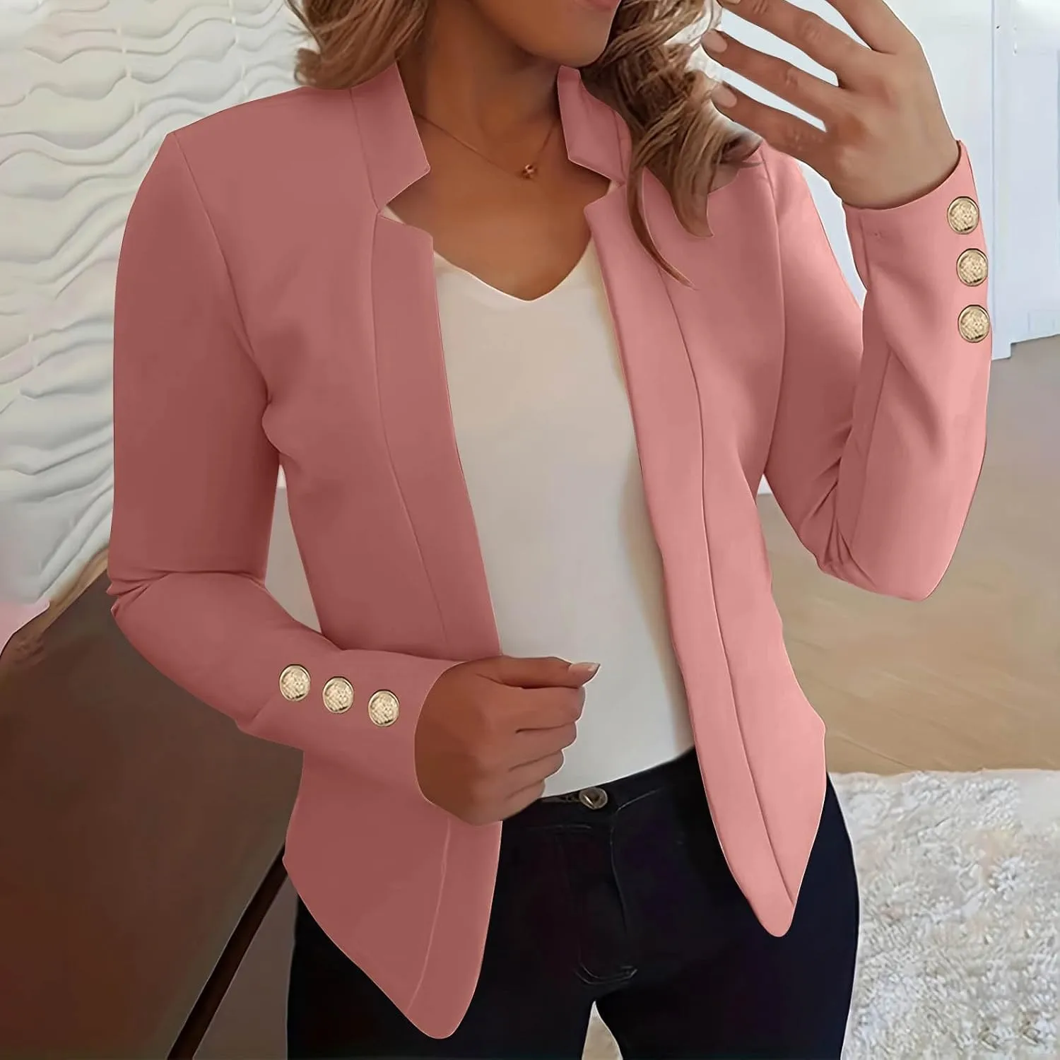 Women Cardigan Suit Jacket Fashion Solid Color Slim fit Plus Size Long Sleeve Notch Collar Blazer Jacket Coat Tops