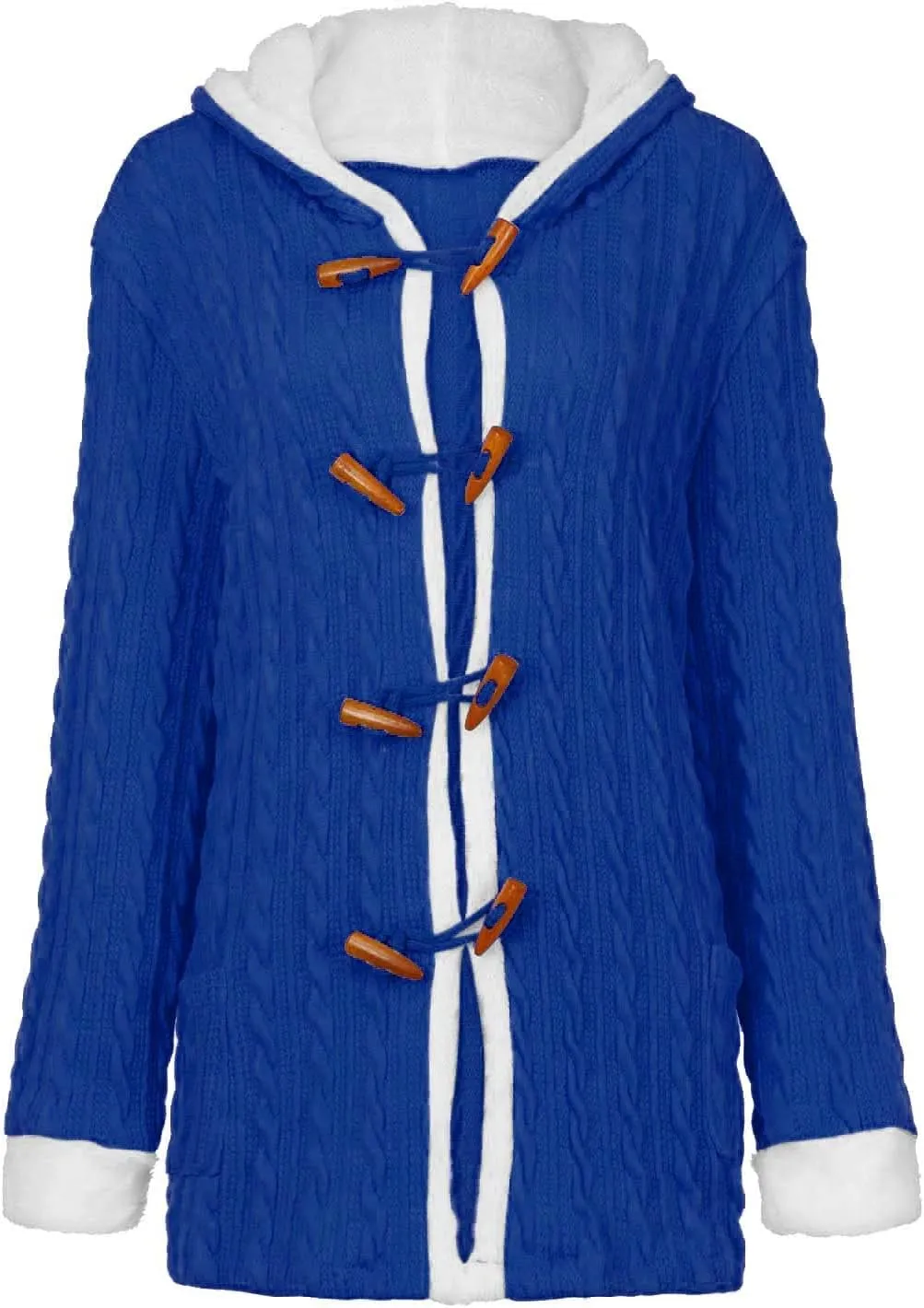 Women Casual Knit Button Long Sleeve Thick Warm Hooded Cardigan Coat Loose Long Sleeve Knit Lightweight Cardigans