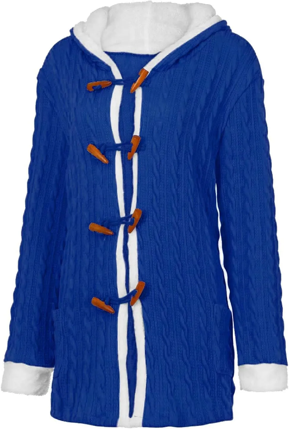 Women Casual Knit Button Long Sleeve Thick Warm Hooded Cardigan Coat Loose Long Sleeve Knit Lightweight Cardigans