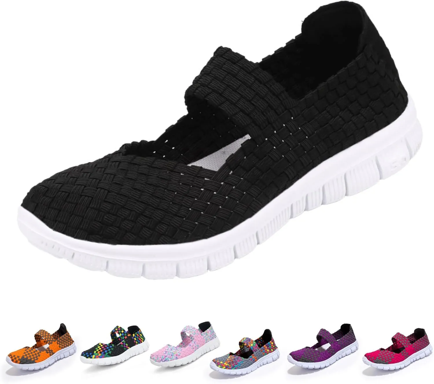 Women Elastic Woven Walking Shoes Lightweight Breathable Mary Jane Nurse Shoes Comfy Casual Non Slip Lightweight Sneakers Flats Sandals Indoor Outdoor