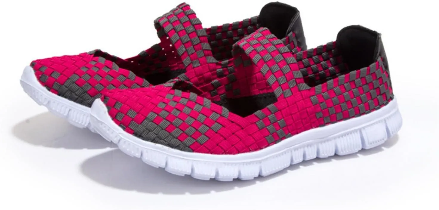Women Elastic Woven Walking Shoes Lightweight Breathable Mary Jane Nurse Shoes Comfy Casual Non Slip Lightweight Sneakers Flats Sandals Indoor Outdoor
