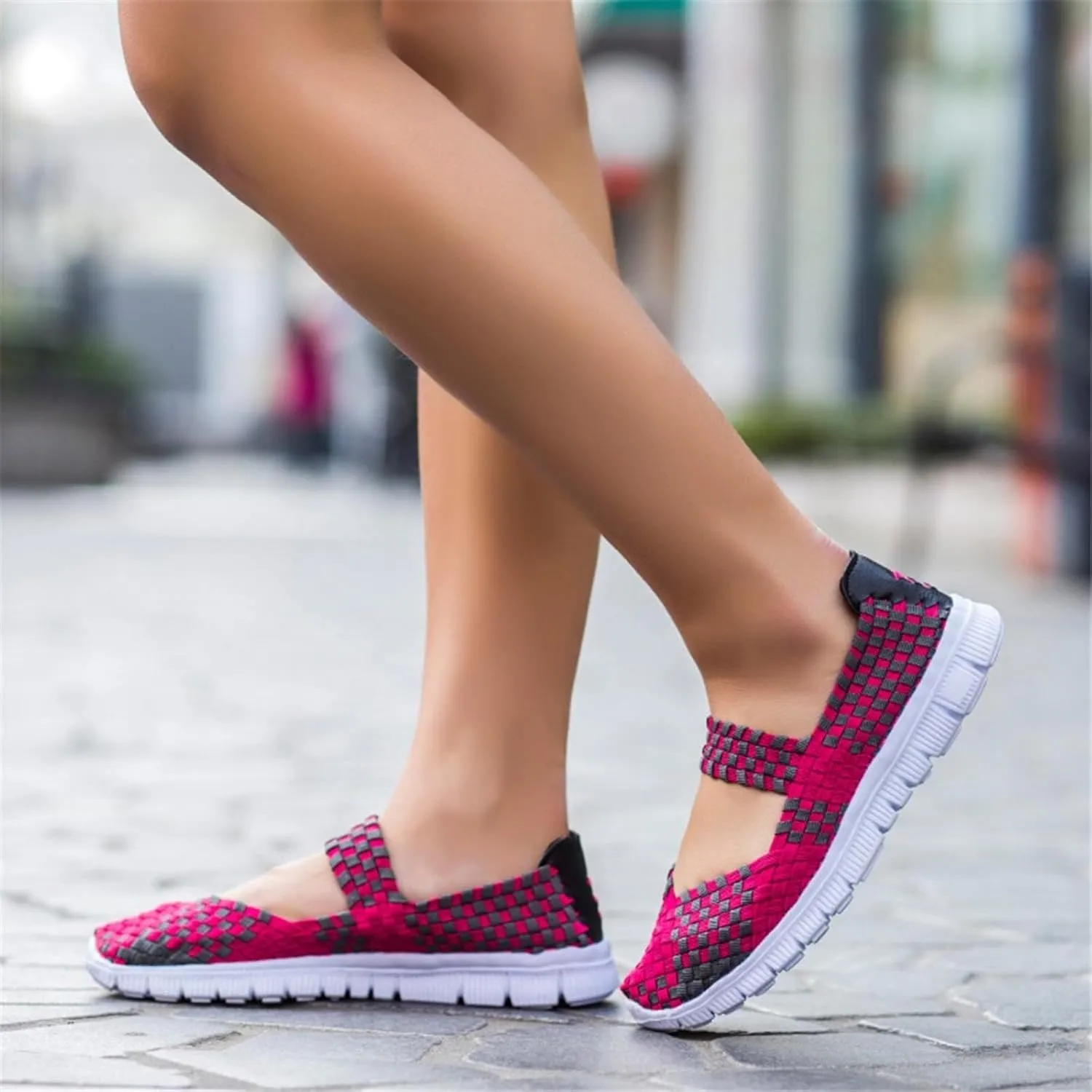 Women Elastic Woven Walking Shoes Lightweight Breathable Mary Jane Nurse Shoes Comfy Casual Non Slip Lightweight Sneakers Flats Sandals Indoor Outdoor