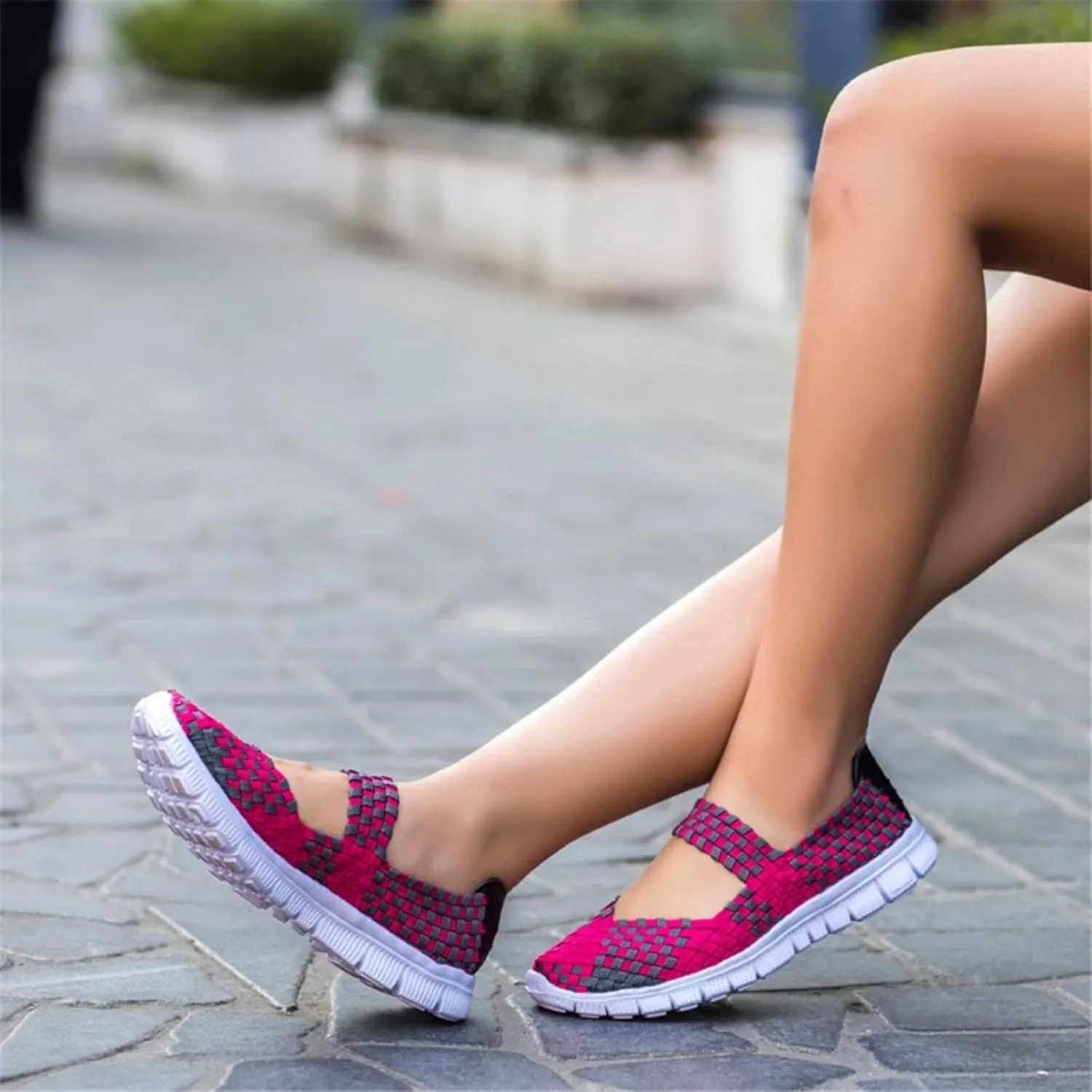 Women Elastic Woven Walking Shoes Lightweight Breathable Mary Jane Nurse Shoes Comfy Casual Non Slip Lightweight Sneakers Flats Sandals Indoor Outdoor