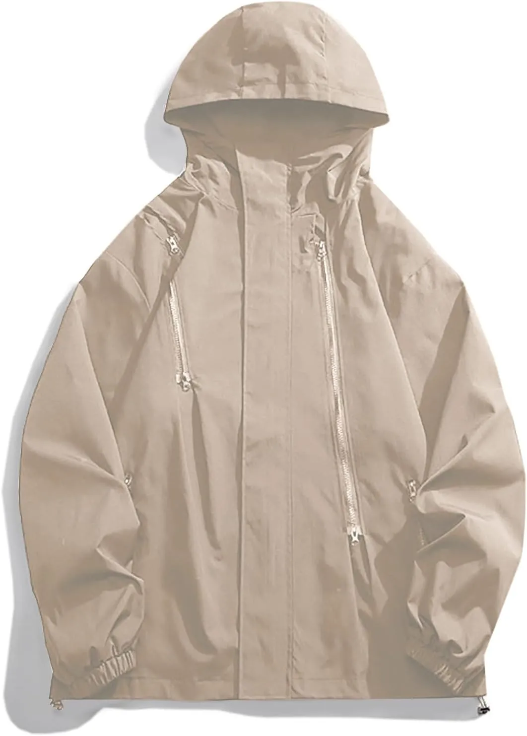 Women Fashion Oversized Waterproof Rain Jackets Full Zip Up Lightweight Detachable Hood Raincoat Outdoor Windbreaker