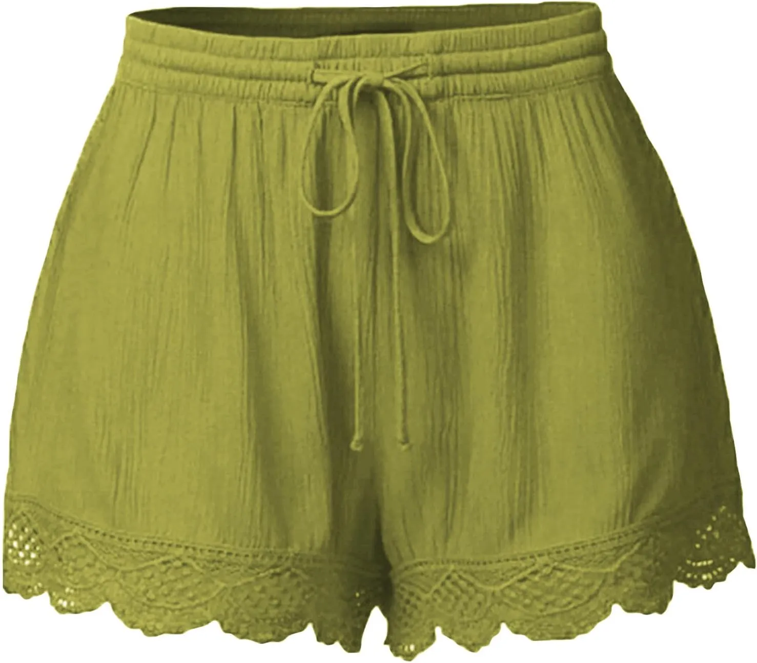 Women Lace Trim Shorts Plus Size Casual Pleated High Waist Wide Leg Shorts Cute Bermuda Shorts