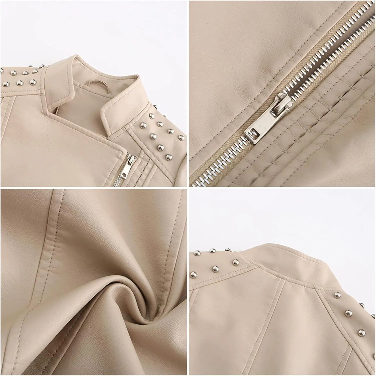 Women Leather Jacket Faux Motorcycle Coat Short Lightweight Pleather Crop Coat Fashion ZIpper Fleece Cardigan Womens Coat