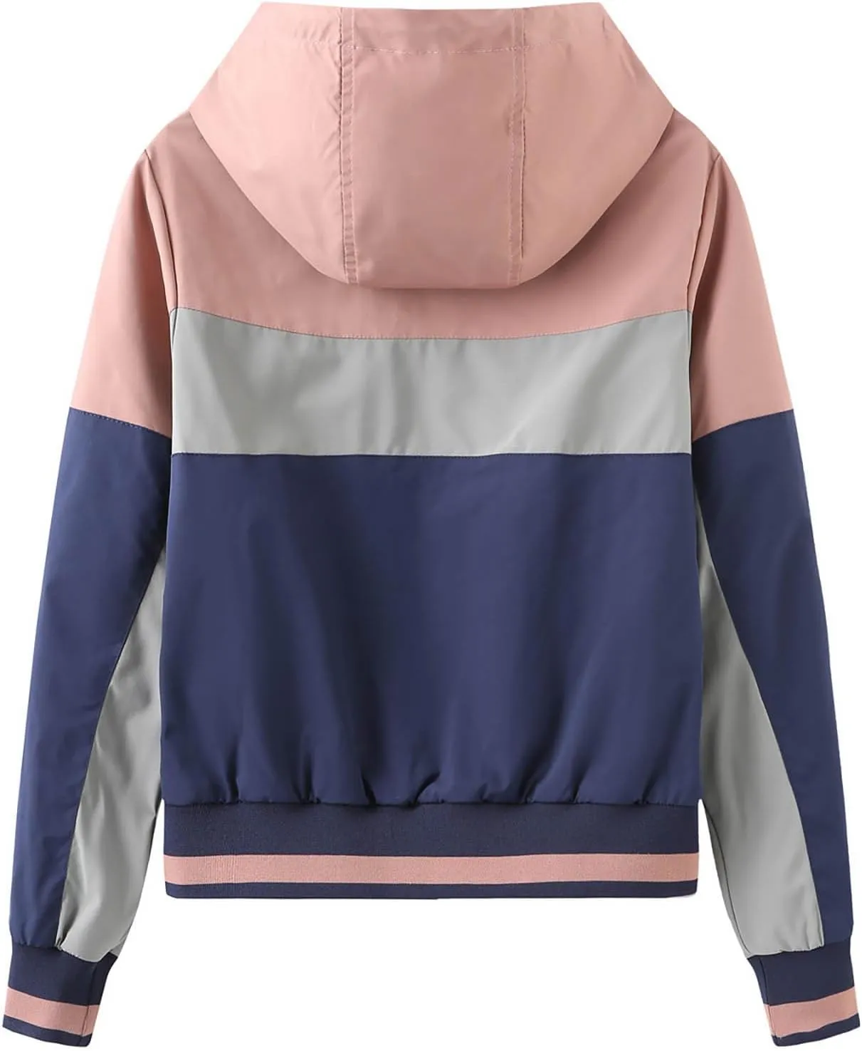 Women Lightweight Colorblock Hooded Raincoat Waterproof Packable Active Outdoor Travel Hiking Windbreaker Rain Jacket