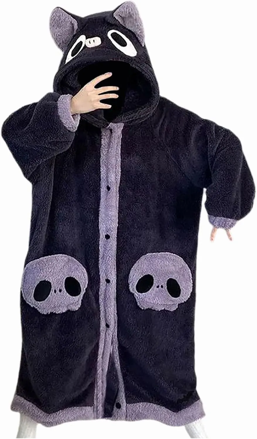 Women Onesie Pajamas One Piece Fuzzy Warm Sherpa Jumpsuit Onesie Sleepwear Winter Rompers Pajamas with Cute Ear Hood