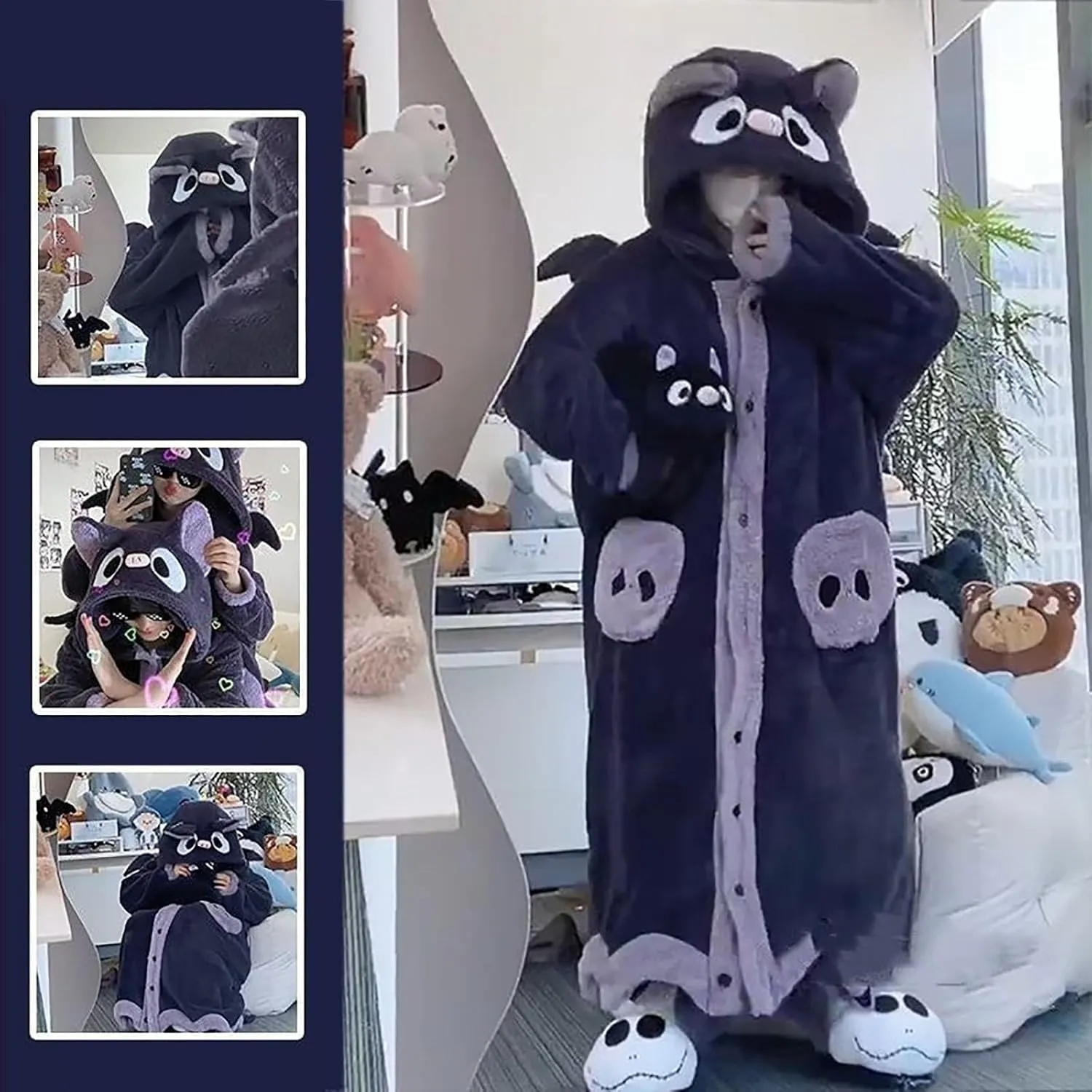 Women Onesie Pajamas One Piece Fuzzy Warm Sherpa Jumpsuit Onesie Sleepwear Winter Rompers Pajamas with Cute Ear Hood
