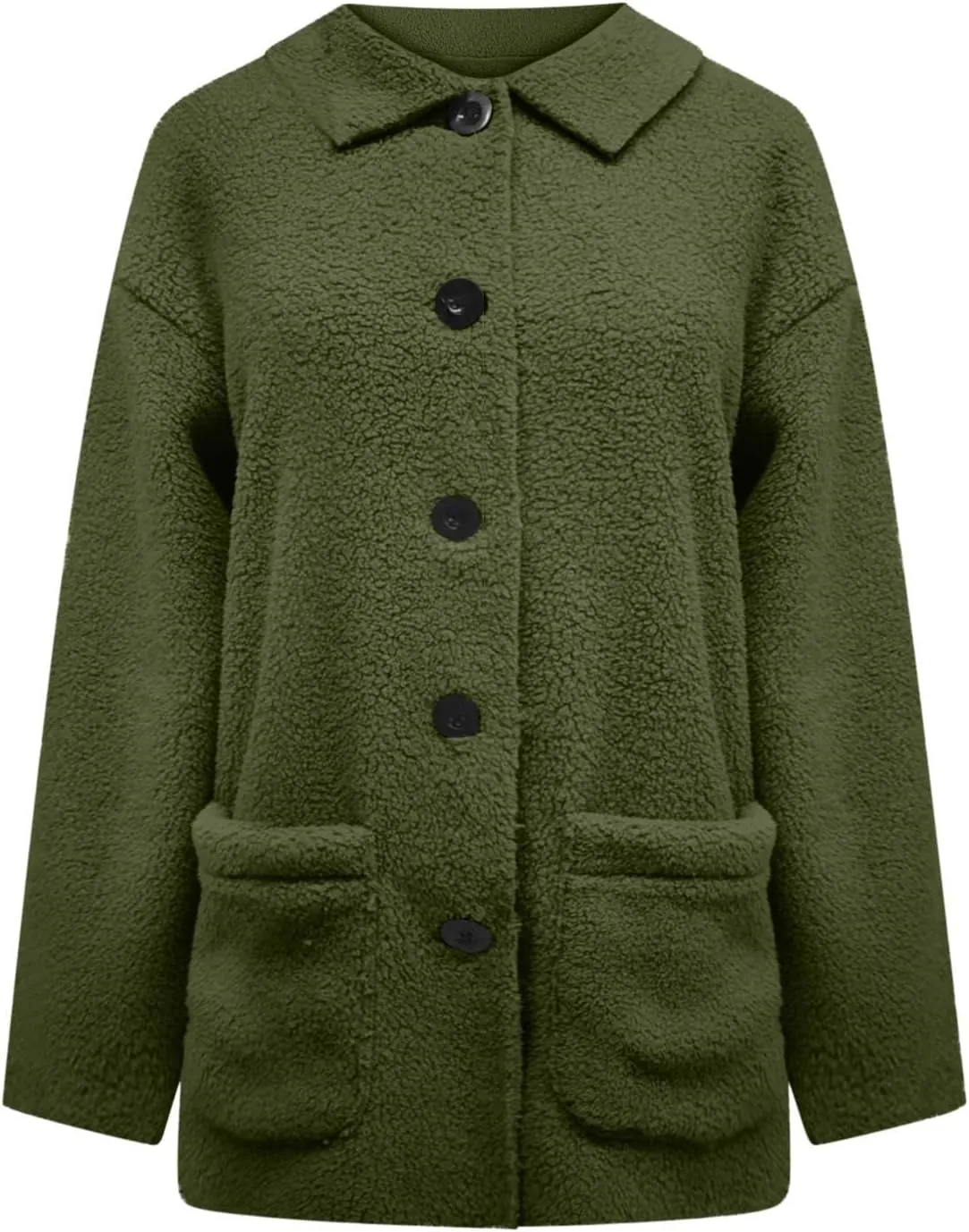 Women Plush Jacket Trendy Solid Color Fleece Winter Warm Coat Long Sleeve Lapel Casual Pockets Outerwear & Jackets