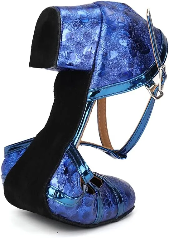 Women PU Ballroom Dancing Shoes Close Toe Latin Salsa Waltz Tango Dance Shoes with T Straps