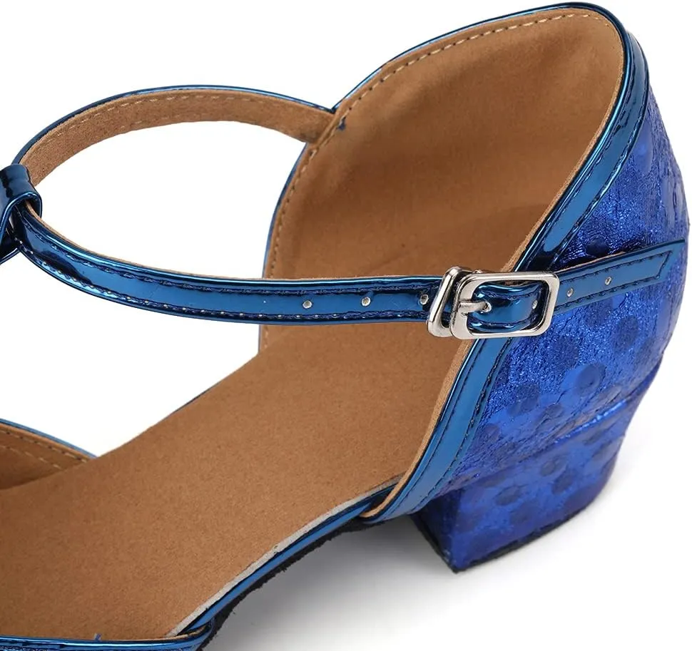 Women PU Ballroom Dancing Shoes Close Toe Latin Salsa Waltz Tango Dance Shoes with T Straps