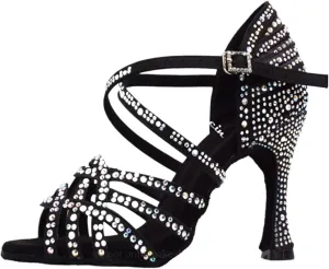 Women Salsa Dance Shoes Latin Ballroom Shoes Latin Dance Shoes Tango Party Shoes 9cm(Black Heel 10cm,8.5)