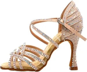 Women Salsa Dance Shoes Latin Ballroom Shoes Latin Dance Shoes Tango Party Shoes 9cm(Skin Heel 10cm,6.5)