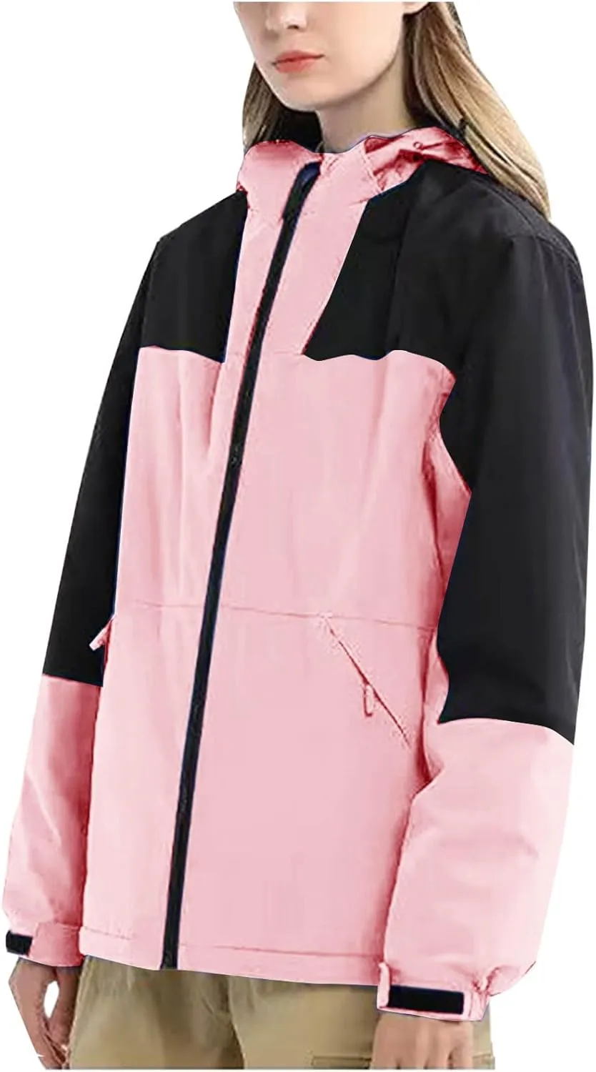 Women Skiing Windbreaker Jackets Zip Up Open Hooded Water-Resistant Hiking Outdoor Jacket Skiing Snowboarding Sports