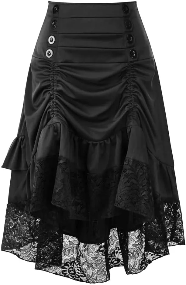 Women Steampunk Victorian Renaissance Gothic Lace Ruffled Skirts