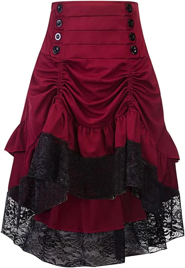 Women Steampunk Victorian Renaissance Gothic Lace Ruffled Skirts
