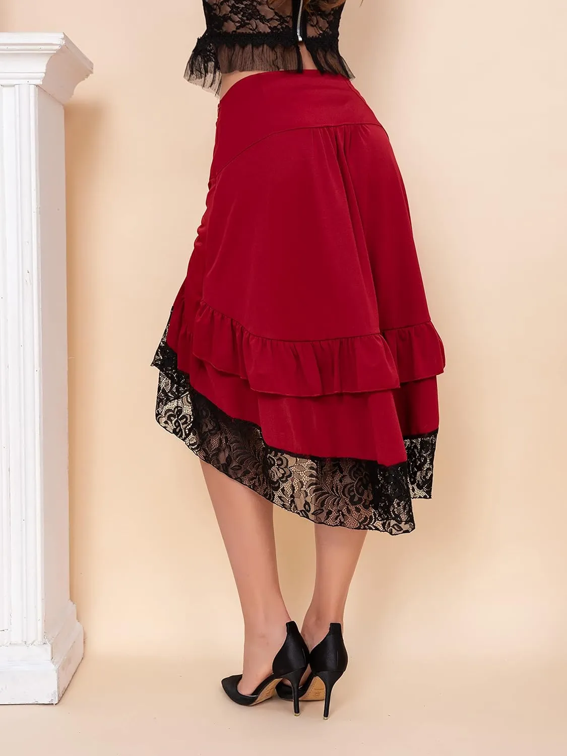 Women Steampunk Victorian Renaissance Gothic Lace Ruffled Skirts