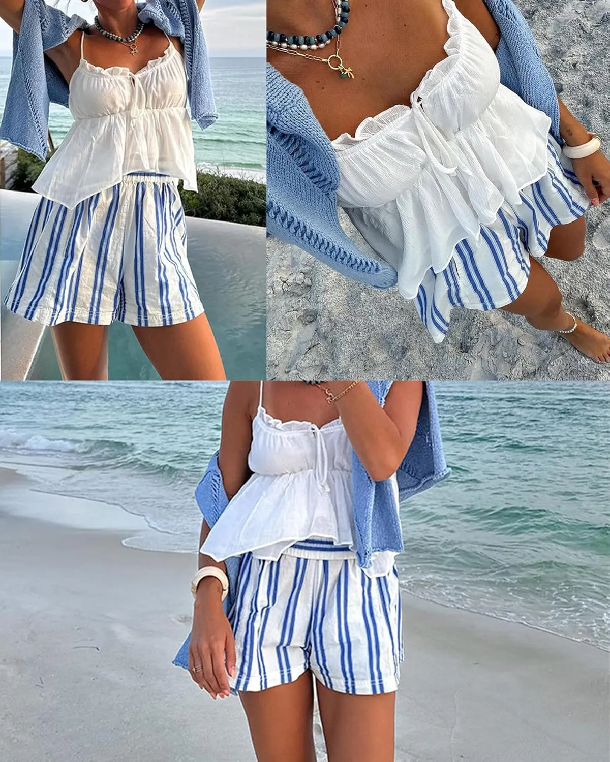 Women Striped Boxer Shorts Summer Bottoms with Pockets Y2K High Waist Lounge Shorts Pajama Shorts Boxers Sleepwear