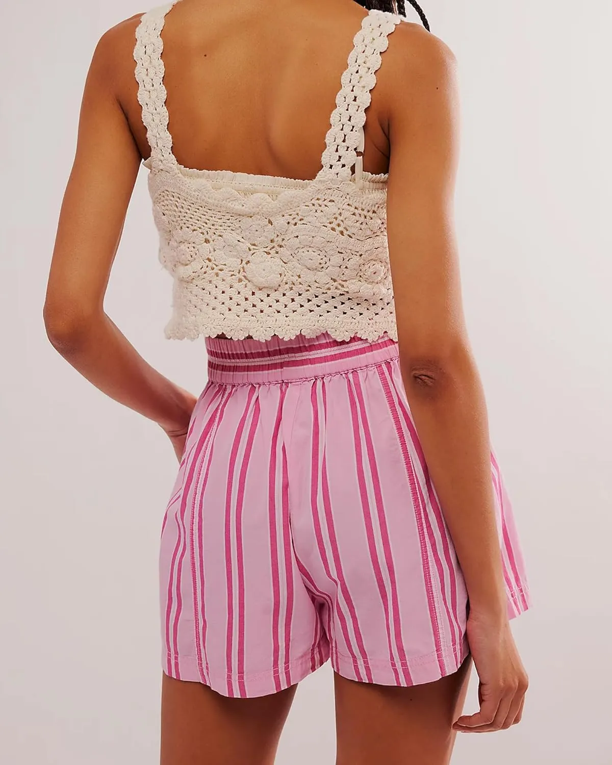 Women Striped Boxer Shorts Summer Bottoms with Pockets Y2K High Waist Lounge Shorts Pajama Shorts Boxers Sleepwear