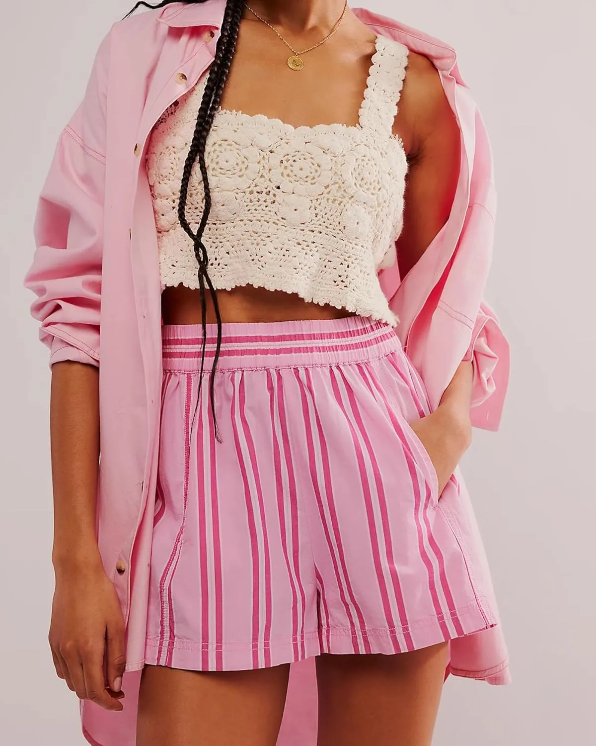 Women Striped Boxer Shorts Summer Bottoms with Pockets Y2K High Waist Lounge Shorts Pajama Shorts Boxers Sleepwear