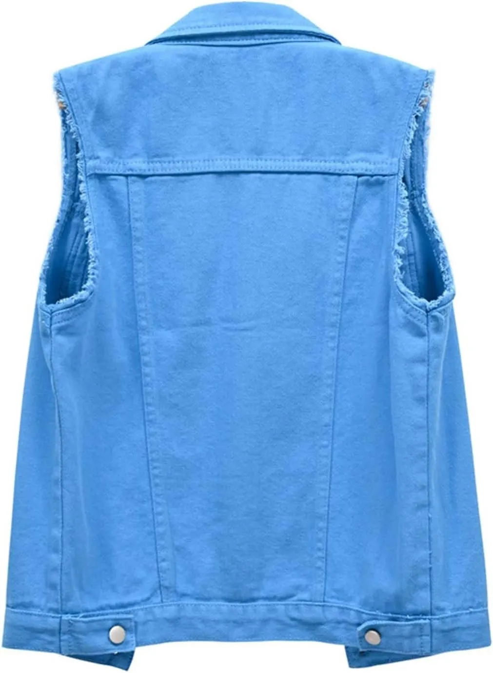Women Summer Casual Frayed Denim Waistcoat Lapel Sleeveless Button Down Ripped Jacket Vest with Pockets