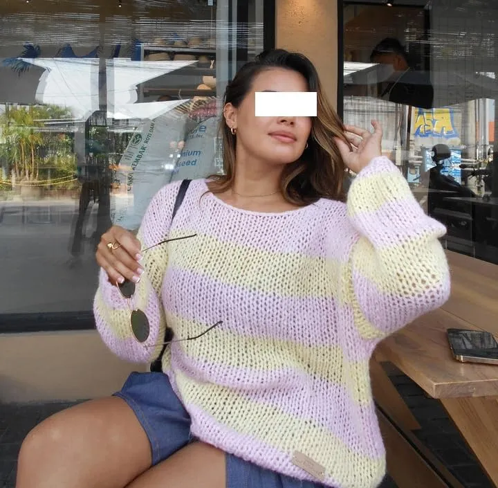 Women Y2k Striped Color Block Crochet Sweater Boat Neck Long Sleeve Oversized Knit Pullover Top Cute Sweater Jumper