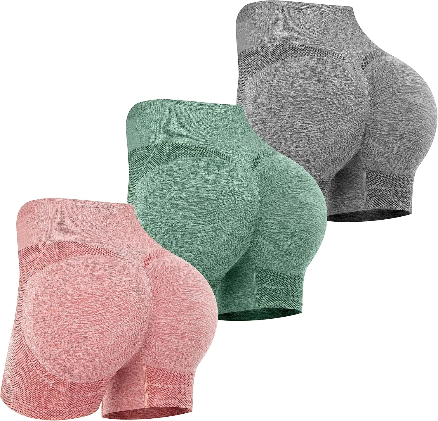 Women's 3 Piece Butt Lifting Shorts High Waist Tummy Control Yoga Shorts Seamless Ruched Booty Workout Shorts