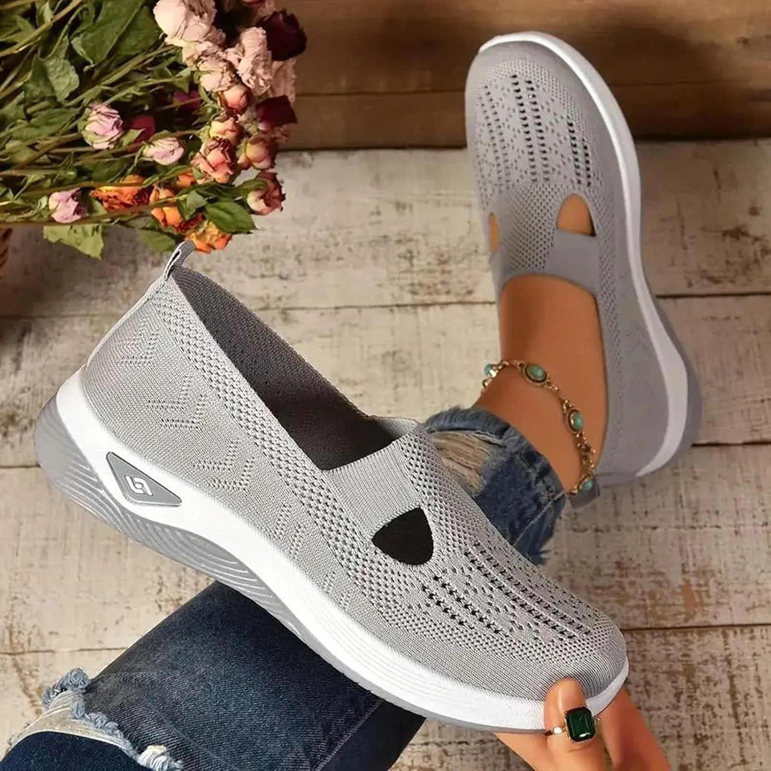 Women's Athletic Hiking Barefoot Shoes Woven Orthopedic Breathable Soft Shoes Hands Free Slip in Sneakers for Walking Trave