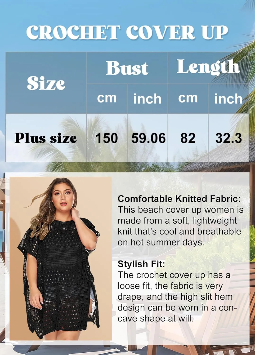 Womens Beach Cover Up Hollow Out, Plus Size Swimsuit Coverup Crochet Bathing Suit Cover ups Bikini Summer Beachwear Dress