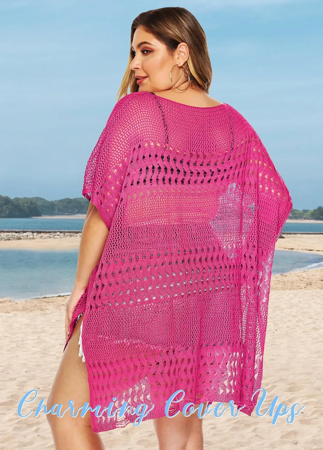 Womens Beach Cover Up Hollow Out, Plus Size Swimsuit Coverup Crochet Bathing Suit Cover ups Bikini Summer Beachwear Dress