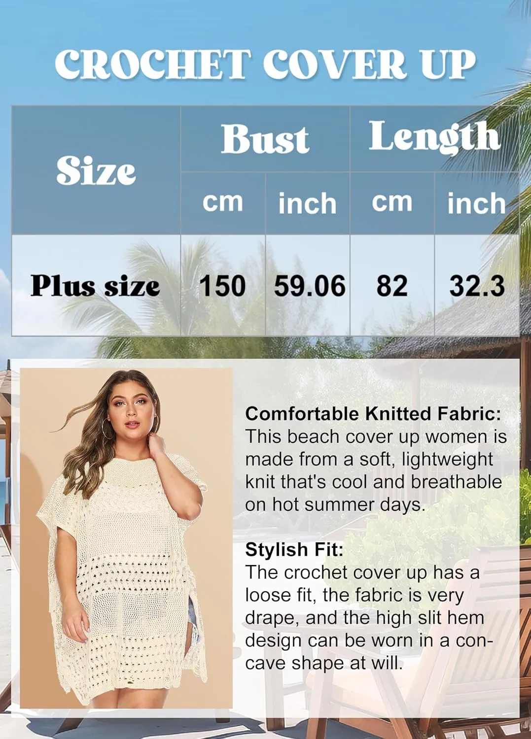 Womens Beach Cover Up Hollow Out, Plus Size Swimsuit Coverup Crochet Bathing Suit Cover ups Bikini Summer Beachwear Dress