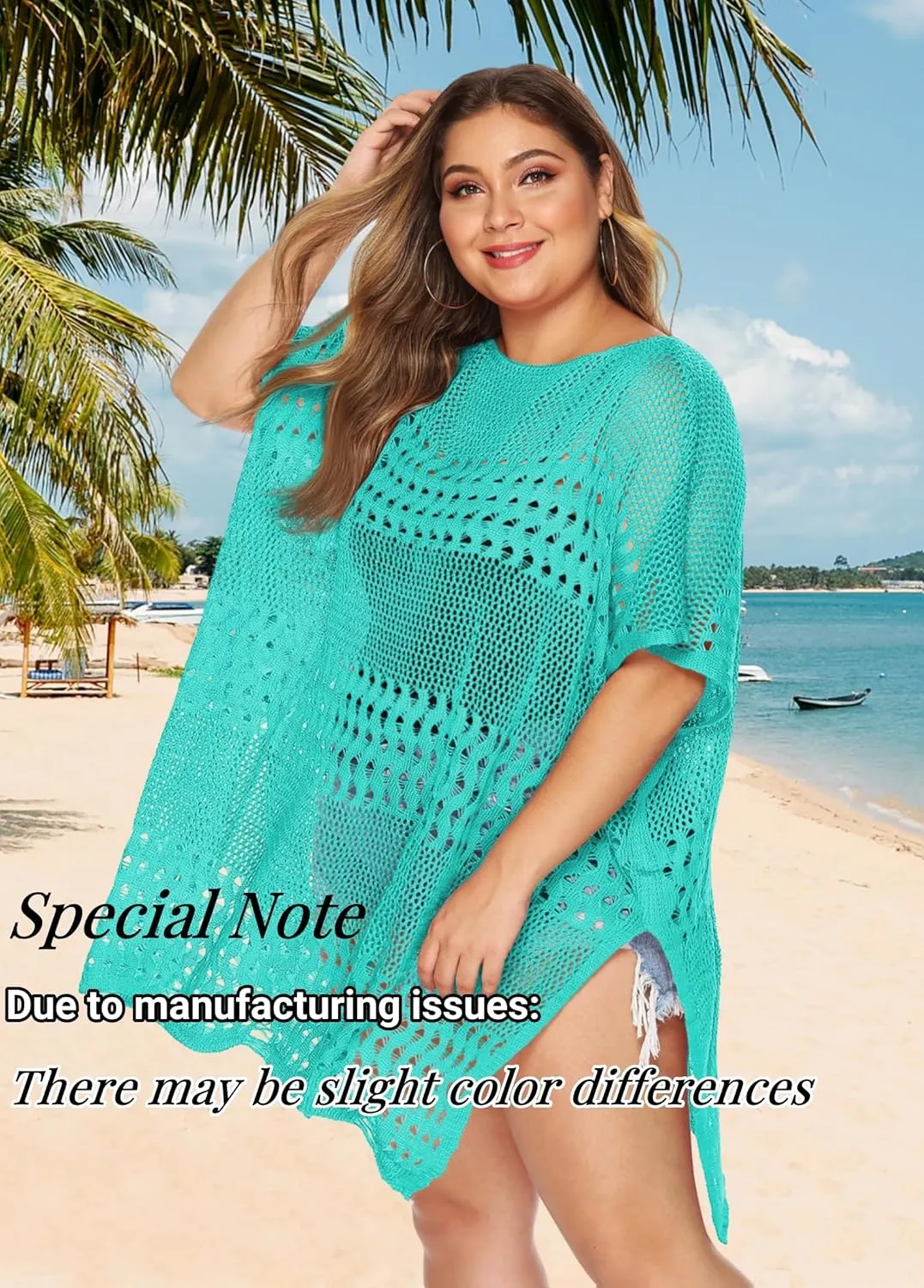 Womens Beach Cover Up Hollow Out, Plus Size Swimsuit Coverup Crochet Bathing Suit Cover ups Bikini Summer Beachwear Dress