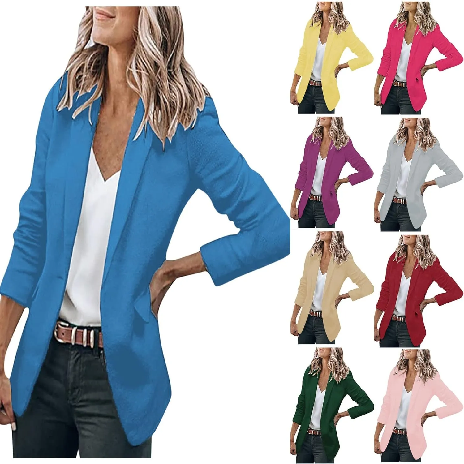Women's Casual Blazers Long Sleeve Lapel Jacket Slim Open Front Cardigan Work Office Suit Coat with Pockets