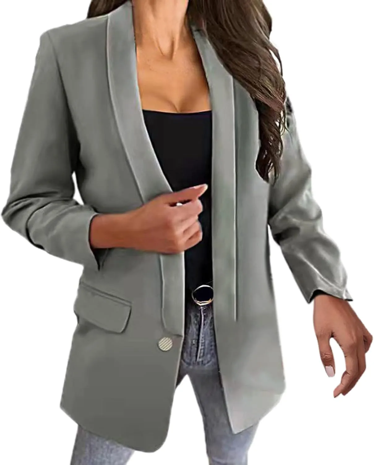 Womens Casual Light Weight Thin Jacket Slim Coat Long Sleeve Blazer Office Trench Coat Cardigan for Women