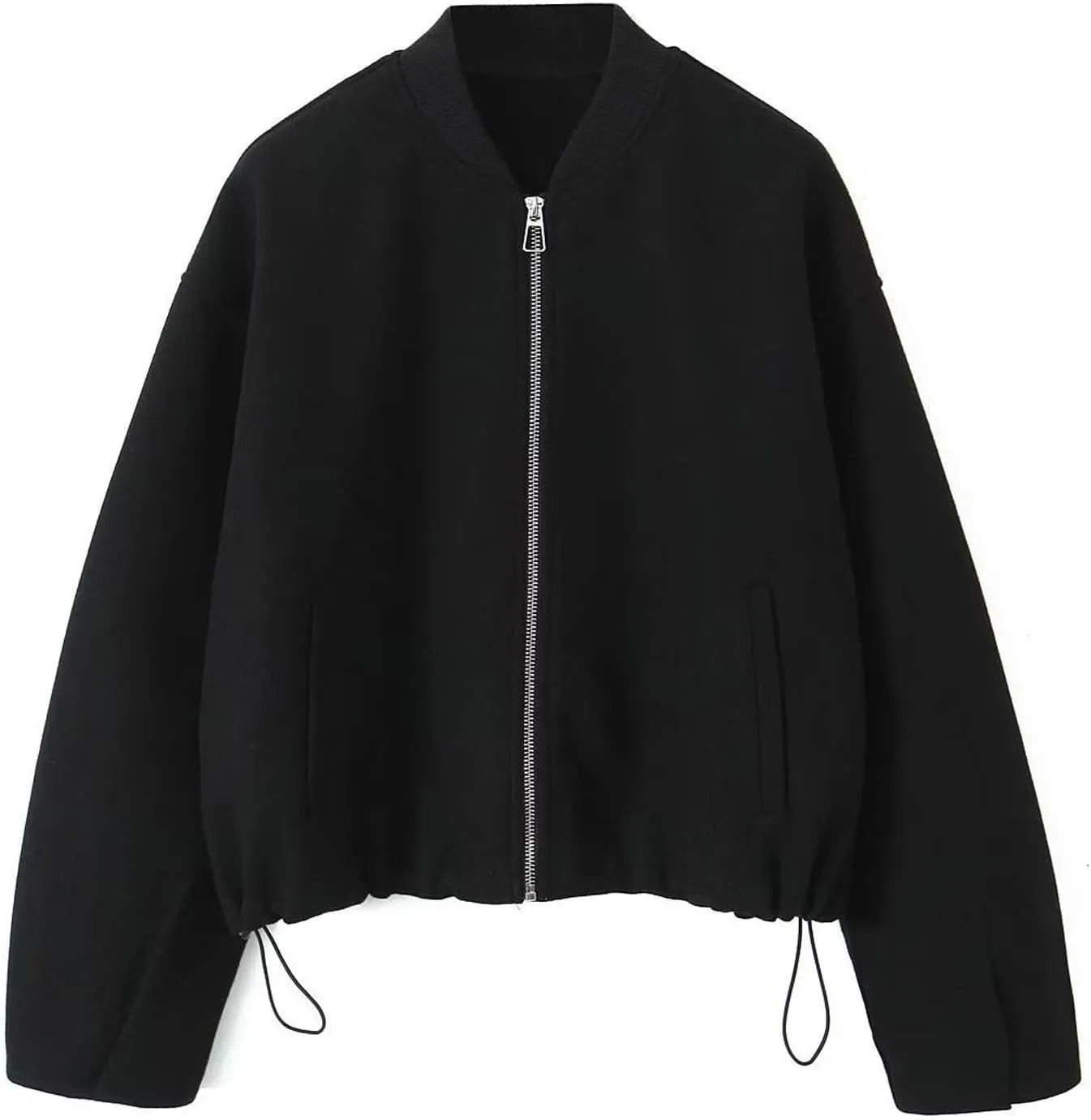 Women's Casual Oversized Wool Blend Bomber Jacket Full Zip Up Long Sleeve Active Coat Warm Cozy Cropped Trench Coats