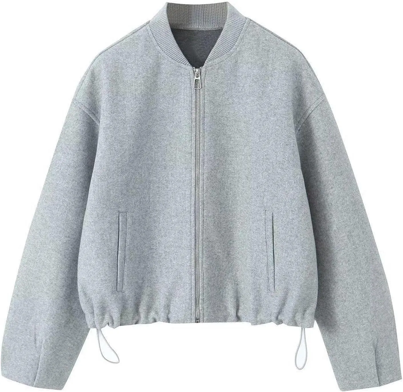 Women's Casual Oversized Wool Blend Bomber Jacket Full Zip Up Long Sleeve Active Coat Warm Cozy Cropped Trench Coats