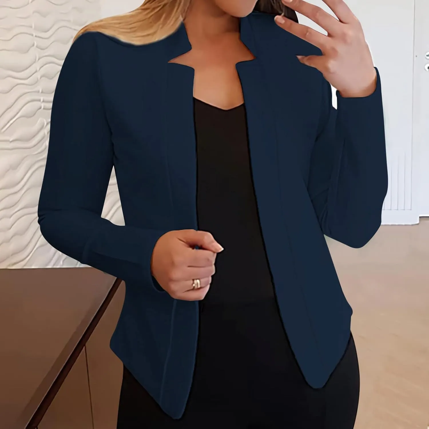 Womens Casual Pocketed Office Blazers Draped Open Front Cardigans Jacket Work Suit Tan Wool Trench Coat Women