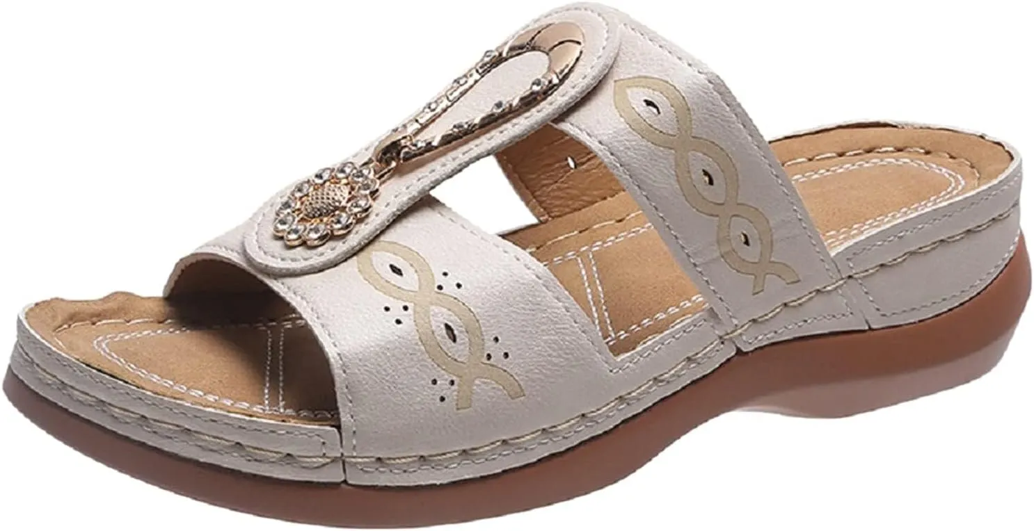 Women's Comfortable Low Wedge Sandals Orthopedic Slip On Walking Slippers Dressy Summer Cushion Platform Wide Width Sandals with Arch Support Walking Going Out Beach Wedding Orthopedic Flip Flops