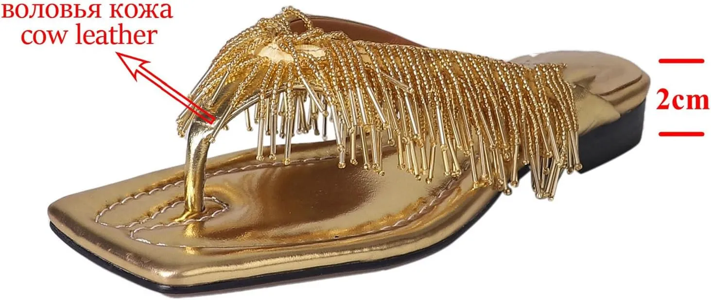 Women's Cow Leather Fringe Mules - Low Heels Slingback, Summer Casual Runway