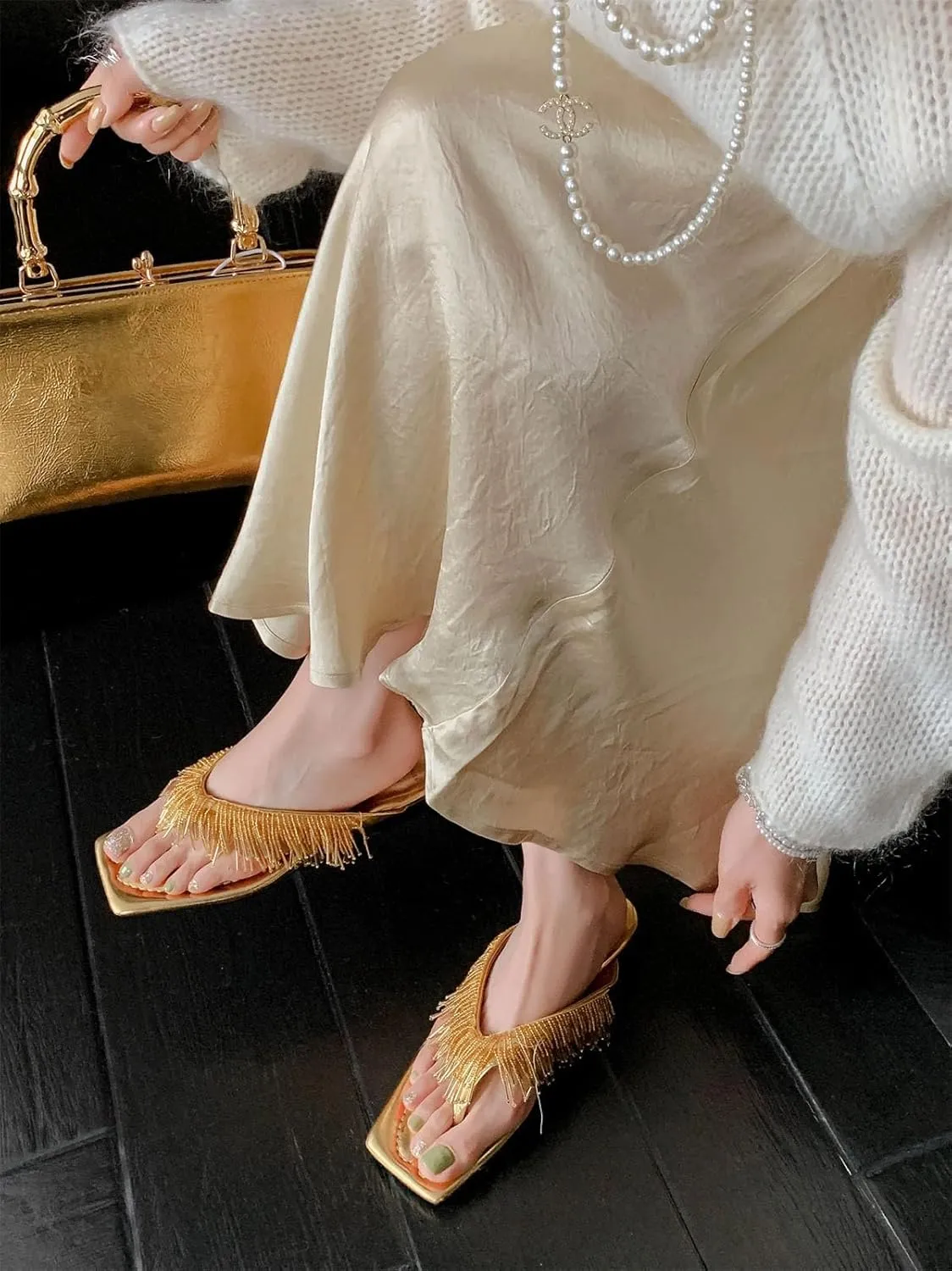 Women's Cow Leather Fringe Mules - Low Heels Slingback, Summer Casual Runway